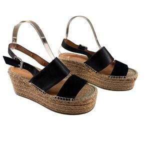 Rag And Bone Black Leather Espadrille Wedge Sandals Size 36 (US Size 6)